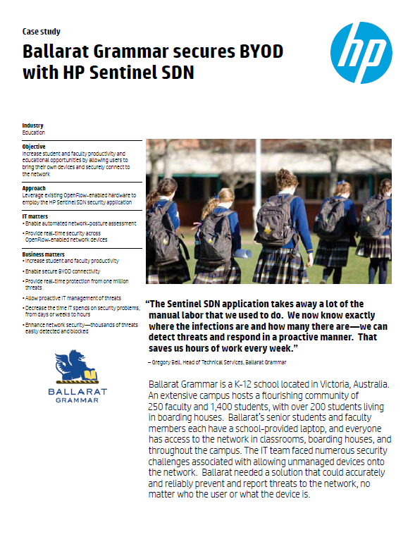 Ballarat Grammar secures BYOD with HP Sentinel SDN
