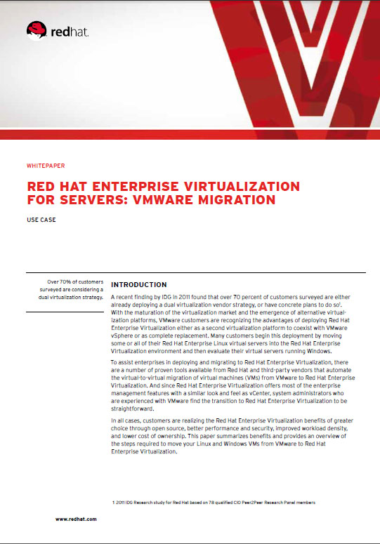 Red Hat Enterprise Virtualisation For Servers: Vmware Migration