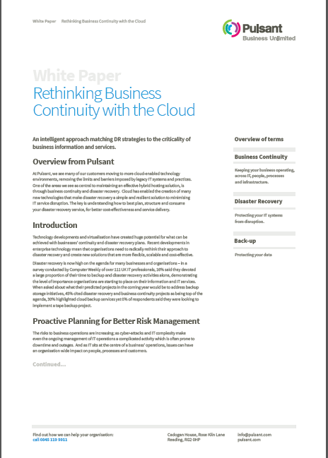 Rethinking Business Continuity with the Cloud