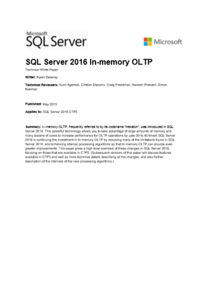 SQL Server 2016 In-memory OLTP