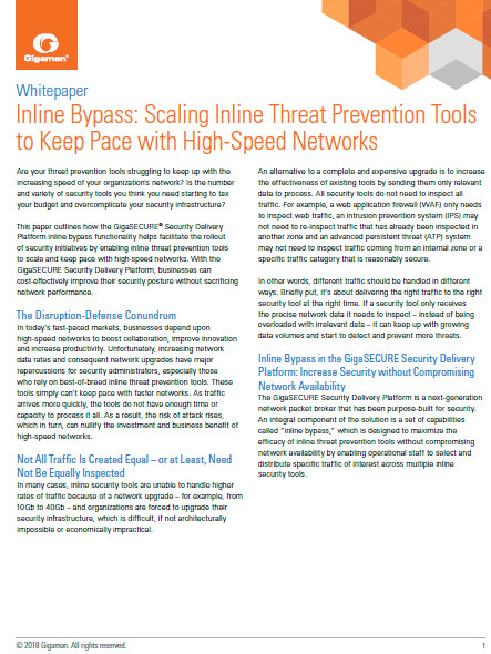 Inline Bypass: Scaling Inline Threat Prevention Tools to Keep Pace with High-Speed Networks