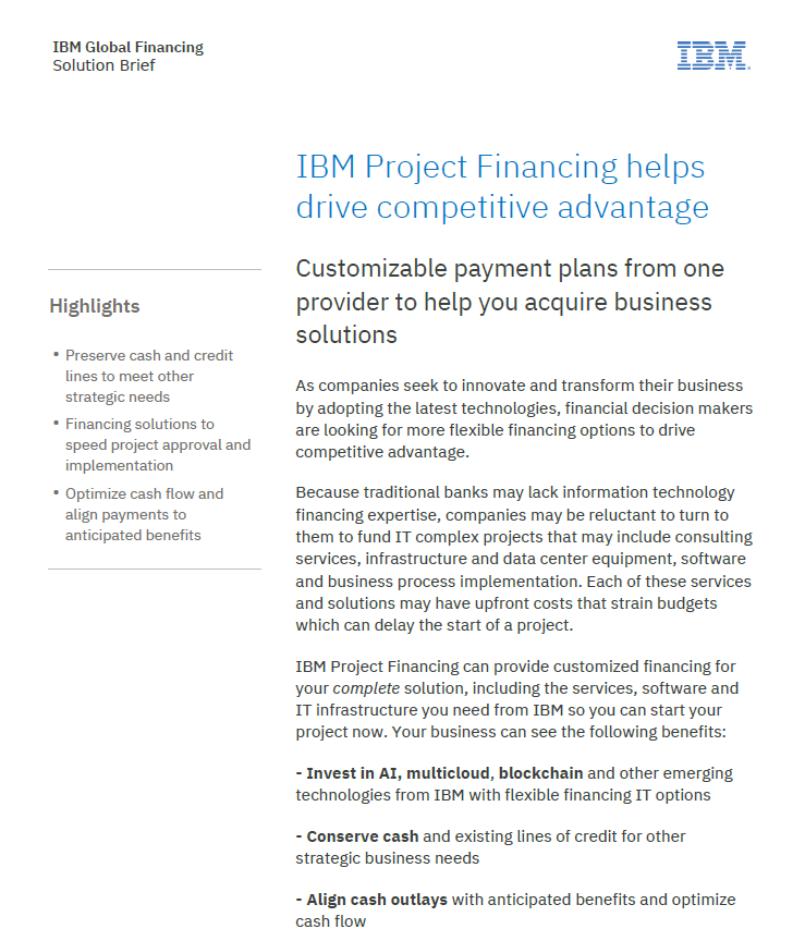 IBM Project Financing helps drive competitive advantage