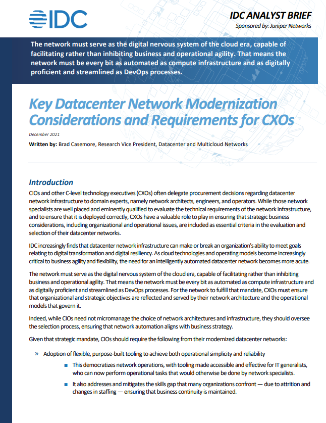 Key Datacenter Network Modernization Considerations and Requirements for CXOs