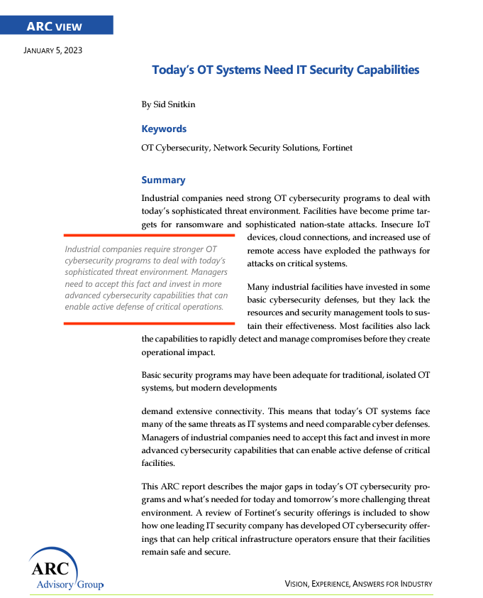 Today’s OT Systems Need IT Security Capabilities